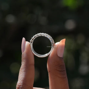 [White Gold Round Cut Moissanite Stackable Eternity Band]-[Golden Bird Jewels]