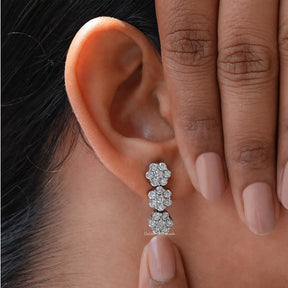 3 flower joint moissanite  cut stud earrings  