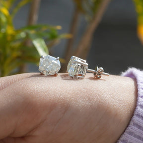 Front And Back Side View Of solitaire stud earrings crafted in moissanite stone 