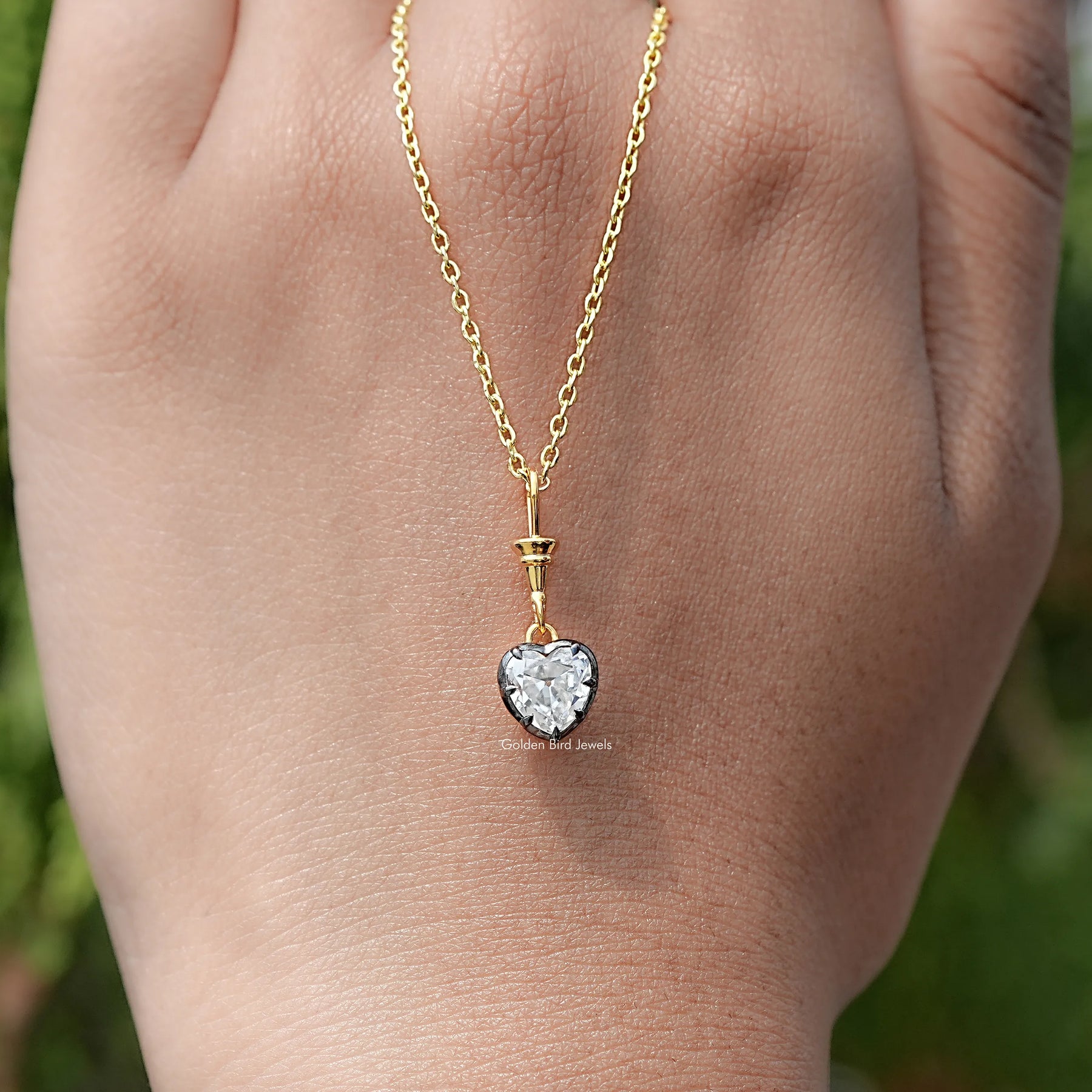 Close View Of Old Mine Heart Shaped solitaire pendant in Secure Setting 
