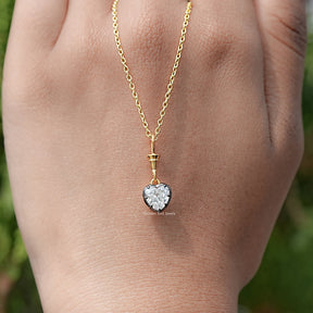 Close View Of Old Mine Heart Shaped solitaire pendant in Secure Setting 