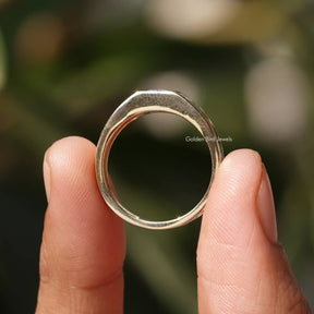 Back View of Princess Cut Solitaire Ring In two fingers