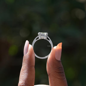 Back View of Asscher Cut Moissanite Solitaire Ring In two fingers

