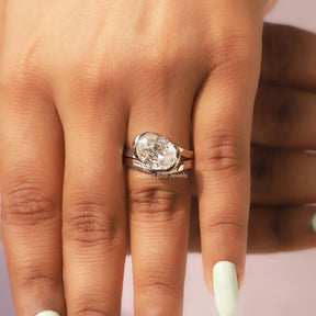 View of Oval Cut Moissanite Bypass Ring In White Gold