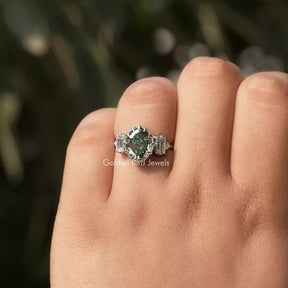 View of Step Cut Oval Moissanite Ring In White Gold
