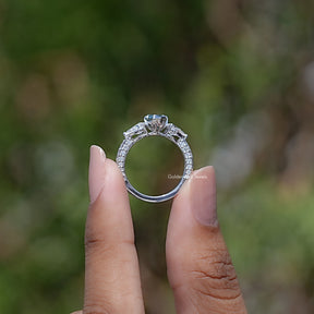 Blue Marquise Cut Moissanite Three Stone Ring