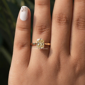 Hidden Halo Yellow Radiant Cut Moissanite Ring for women's wear