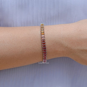 Multi Color Baguette Gemstone Tennis Bracelet
