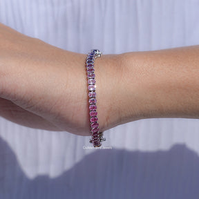 Gradient Multi Color Oval Gemstone Tennis Bracelet