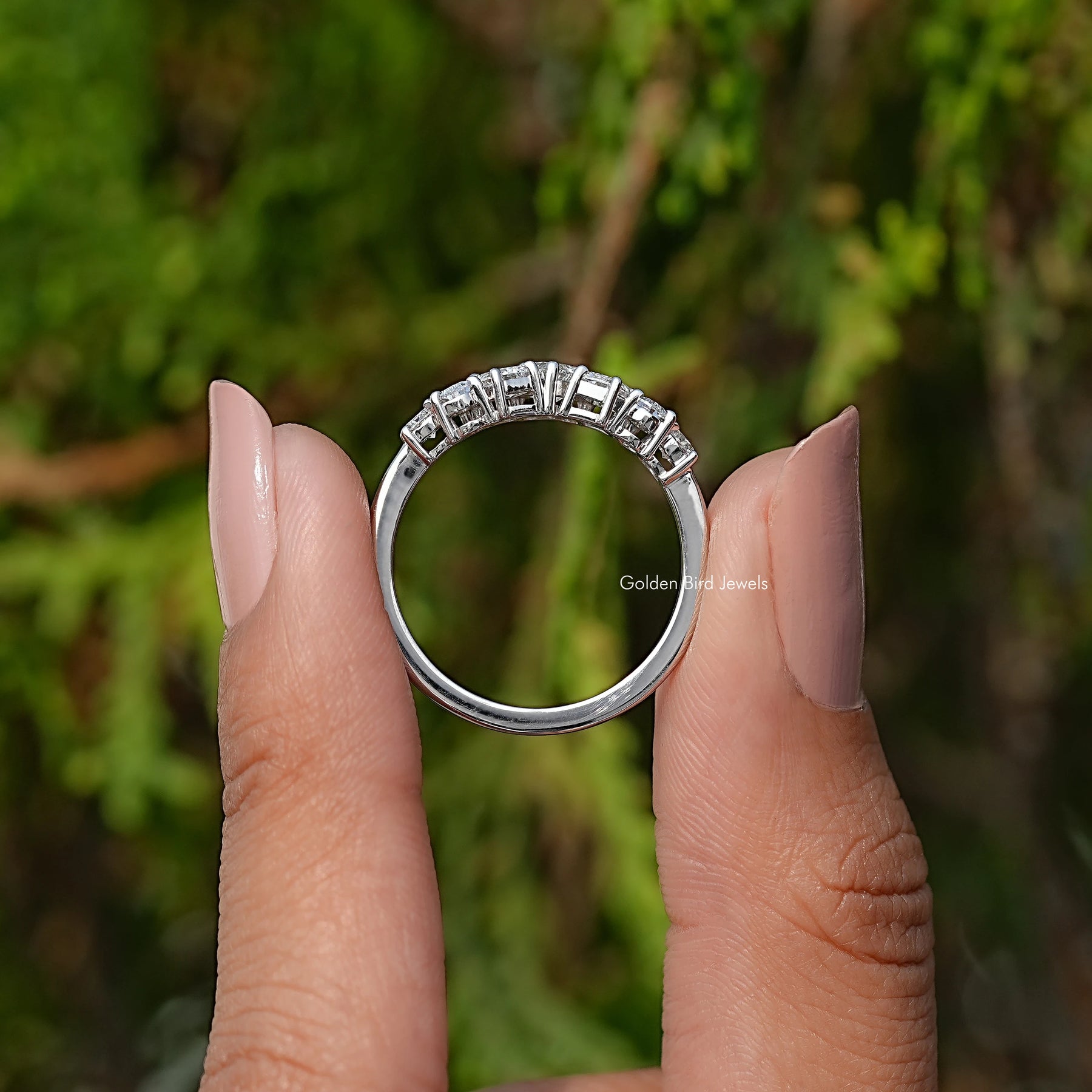 Multi Shape Lab Diamond Half Eternity Wedding Band