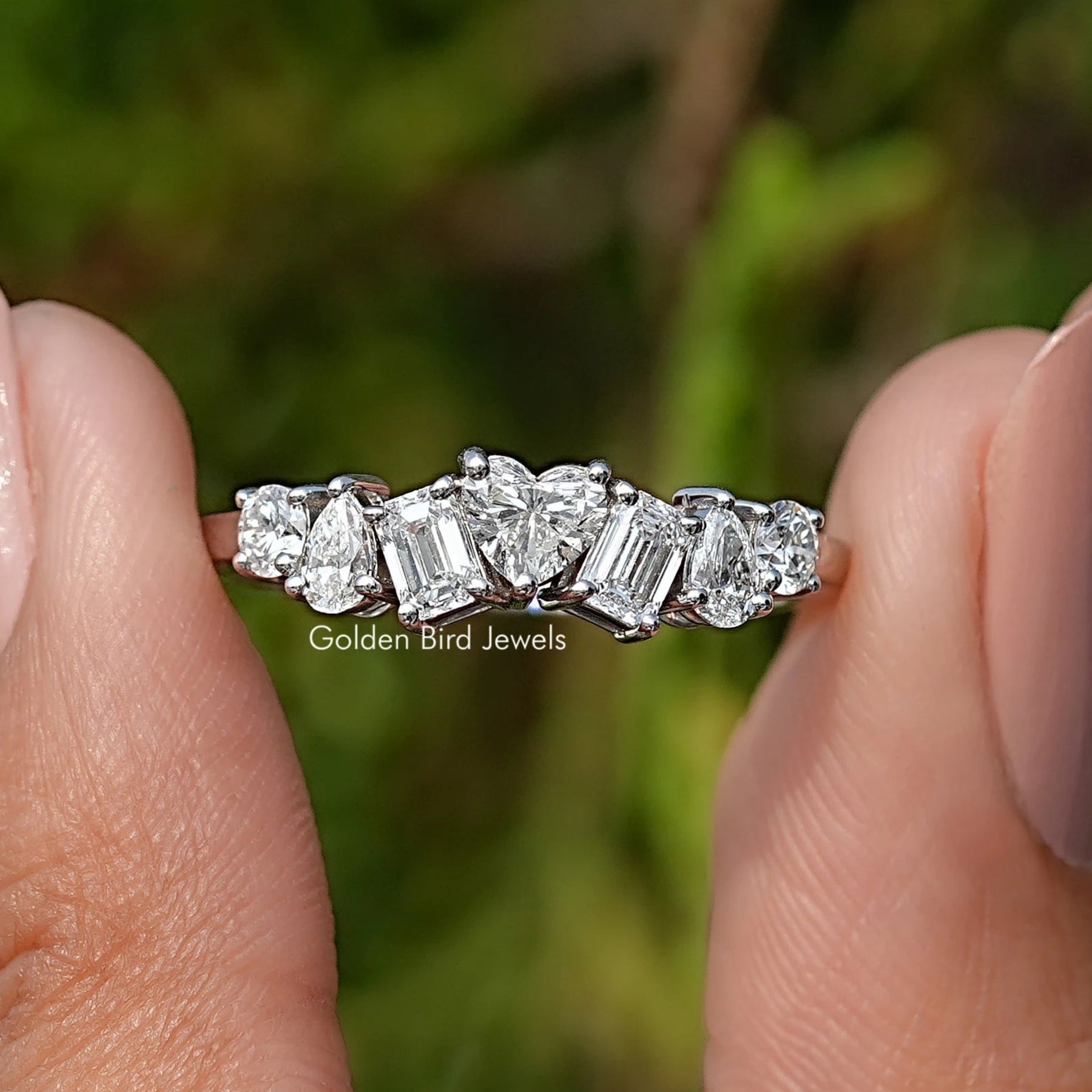 Multi Shape Lab Diamond Half Eternity Wedding Band