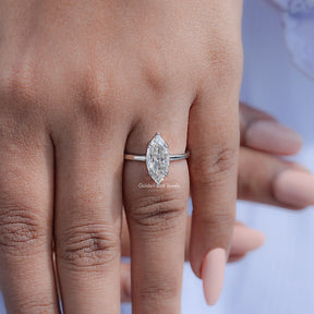 Near Colorless Old Mine Marquise Moissanite Ring