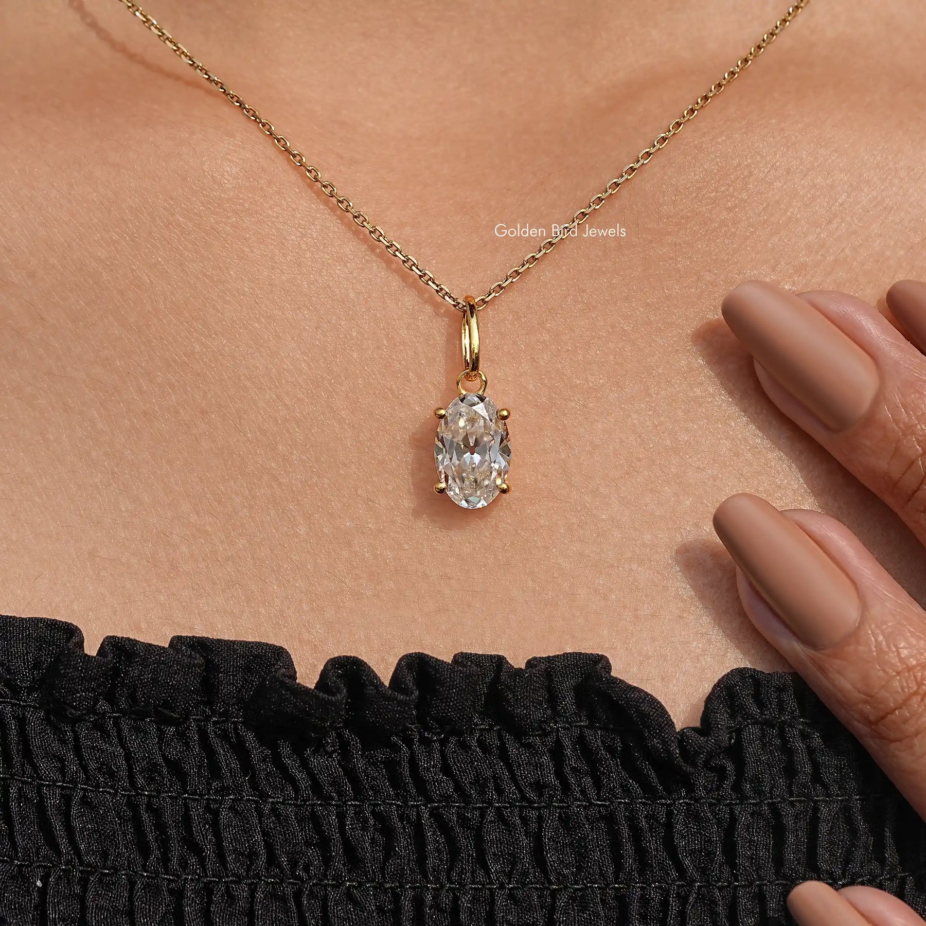 Near White Old Mine Oval Cut Bezel Stud Pendant