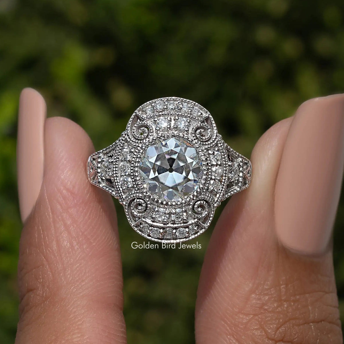 OEC Round Cut Moissanite Vintage Ring