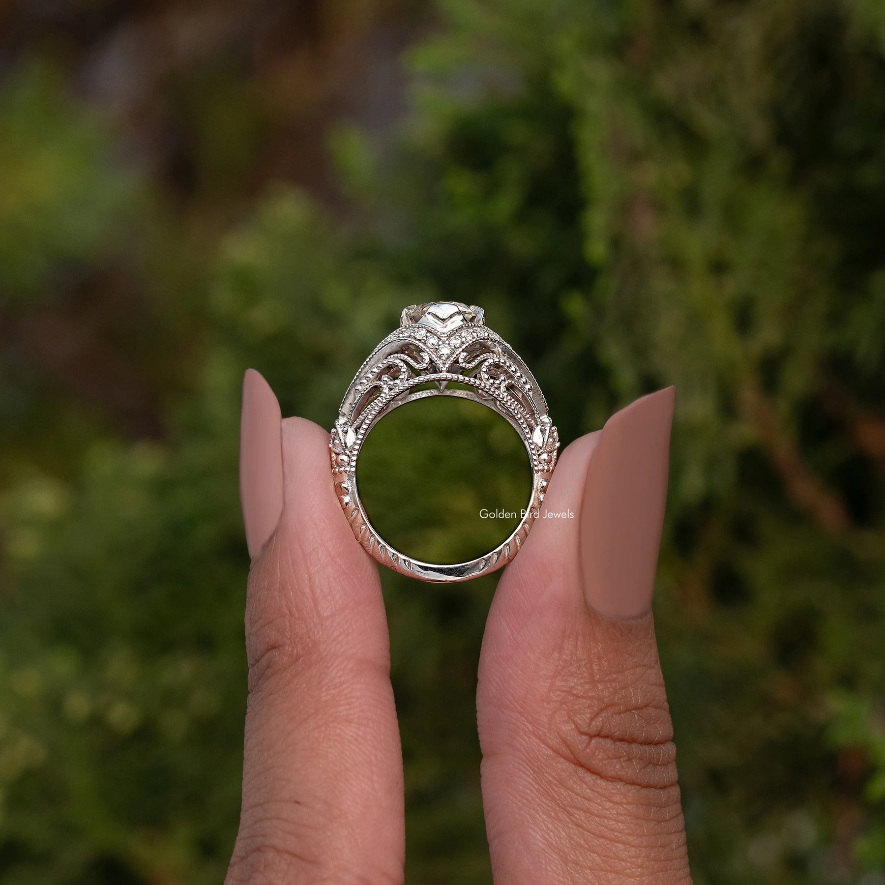 OEC Round Art Deco Moissanite Ring For Her