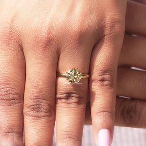 Detailed View Of Round Cut Solitaire Moissanite Ring In Yellow Gold