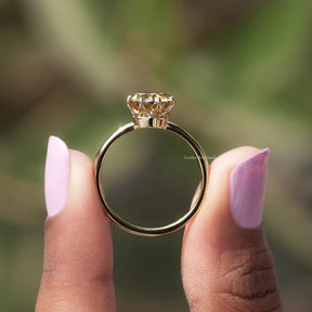 Back View of Round Cut Moissanite Solitaire Ring In two fingers