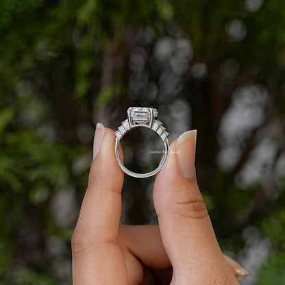 Old Mine Emerald Moissanite Solitaire Accent Ring