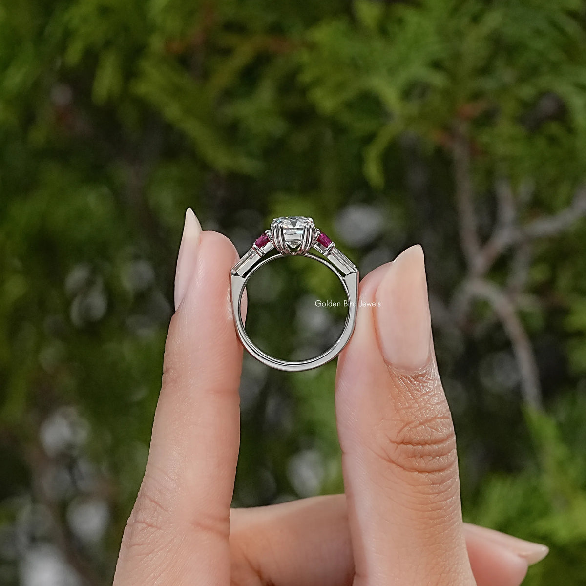 Old Mine Cushion Moissanite Five Stone Engagement Ring