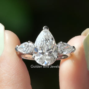 Three Stone Pear Shaped Diamond Engagement Ring