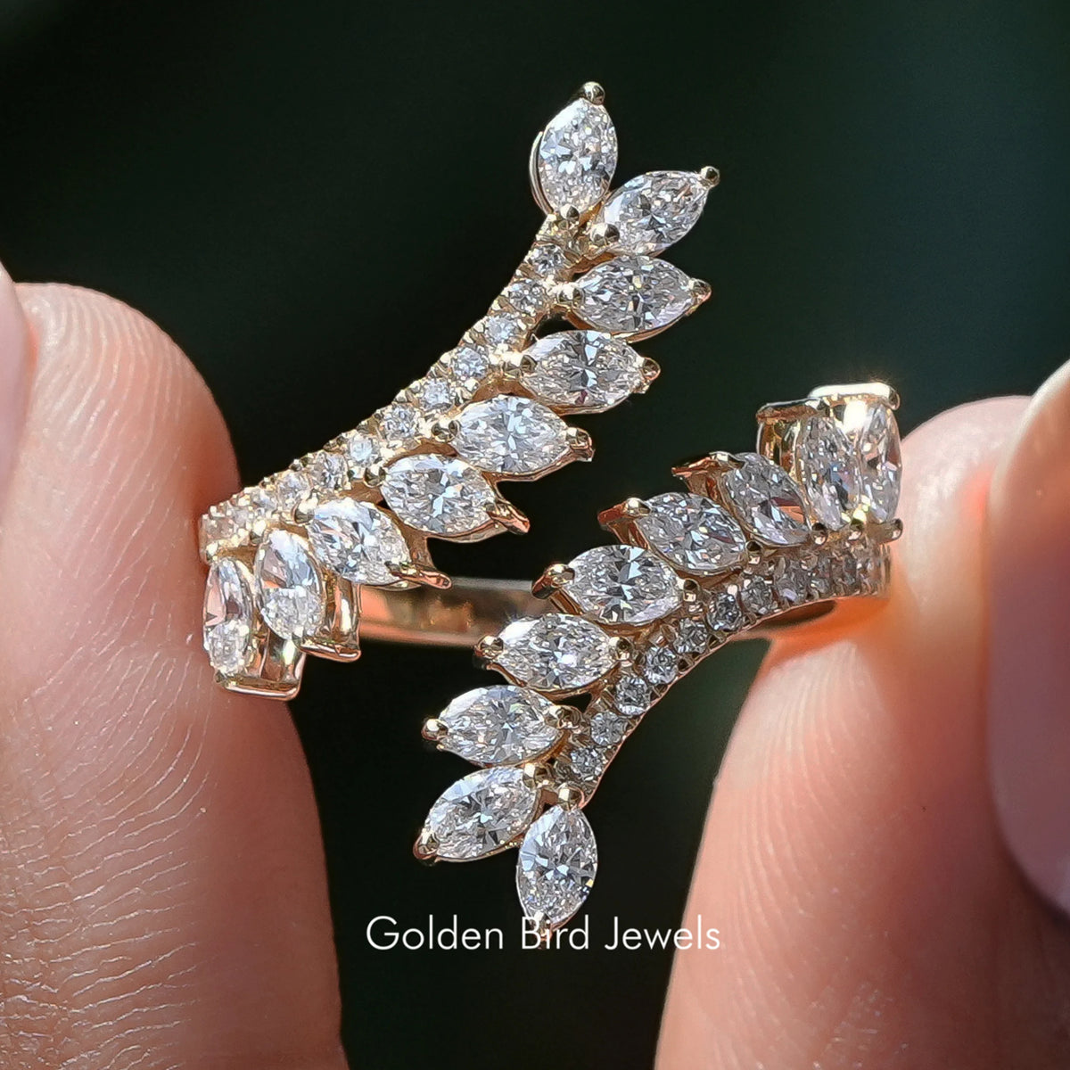 Marquise Cut Bypass Set Diamond Wedding Ring