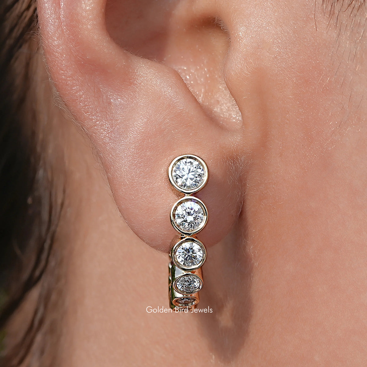 Round Graduated Lab Diamond C Hoop Earrings