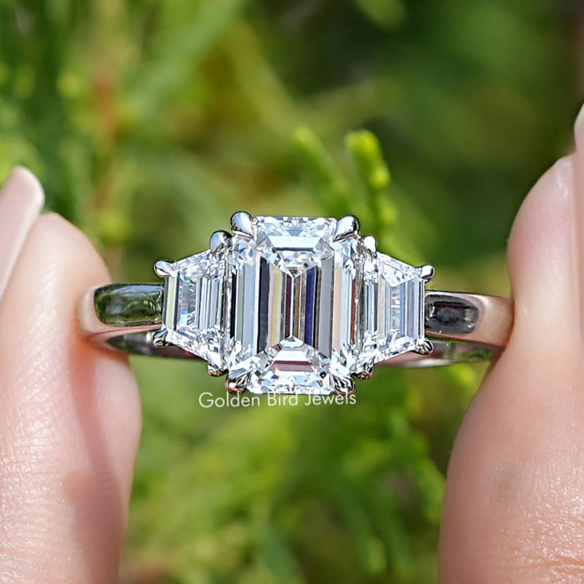 Three Stone Emerald Cut Diamond Ring