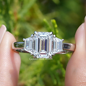 Three Stone Emerald Cut Diamond Ring