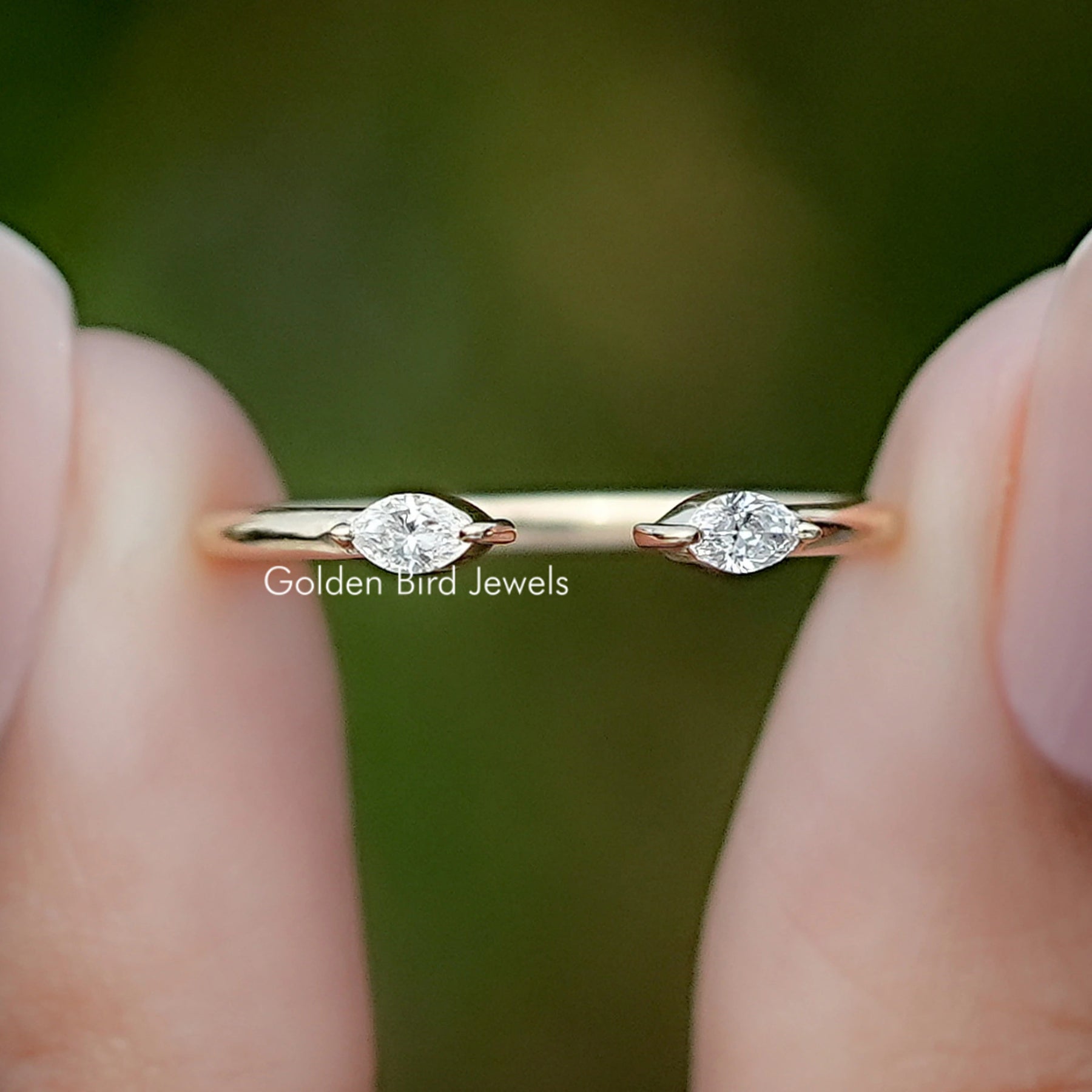 Marquise Cut Lab Diamond Open Cuff Two Stone Ring