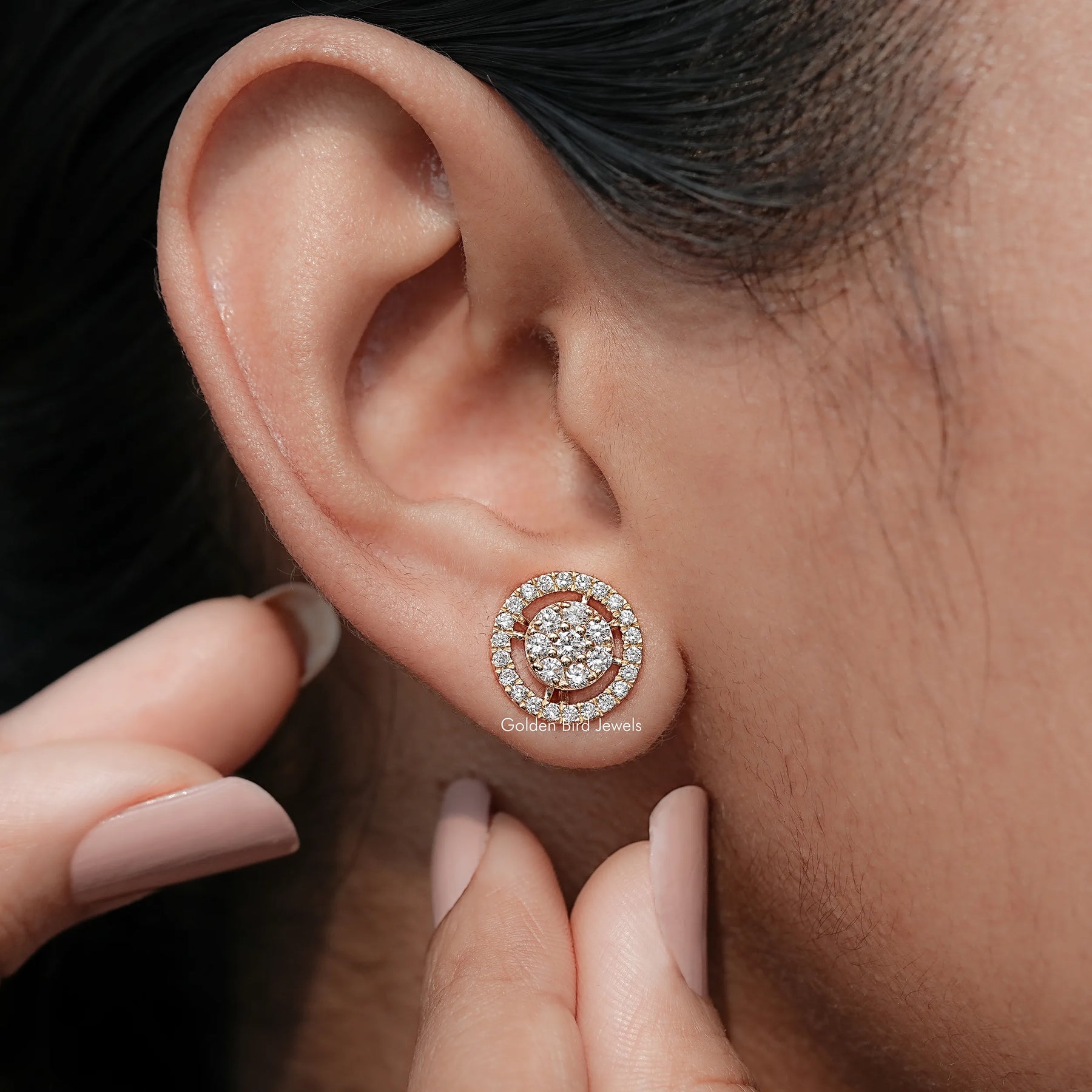 Round Cut Lab Diamond Cluster Stud Earrings