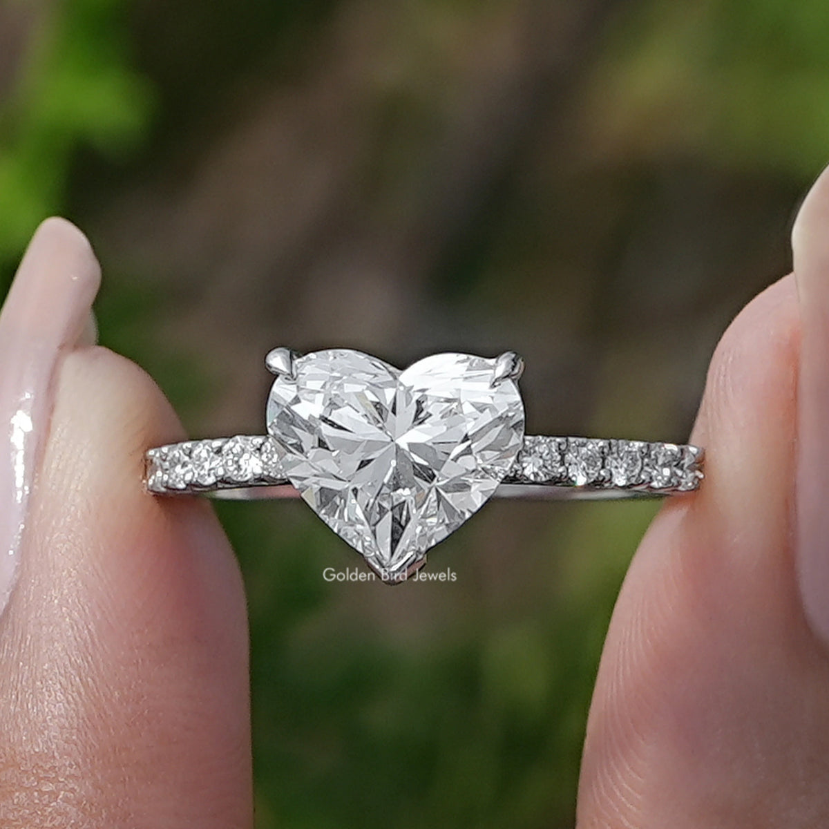 Heart Shaped Solitaire Accent Diamond Ring