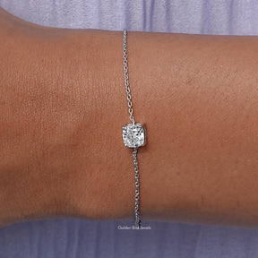 Solitaire Lab Diamond Cushion Cut Chain Bracelet