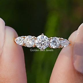 Five Stone Round And Pear Cut Lab Diamond Ring