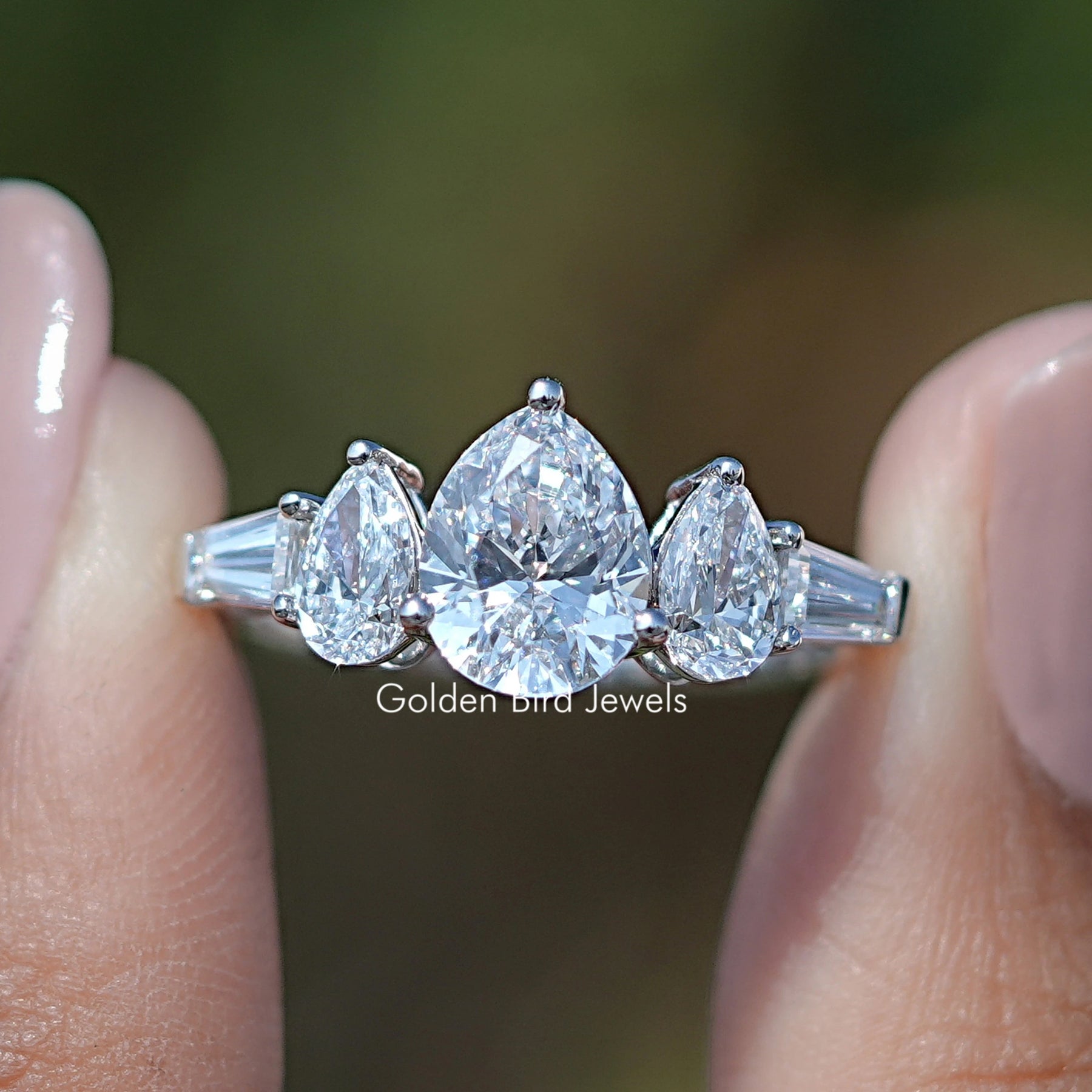 Five Stone Lab Grown Pear Cut Diamond Ring