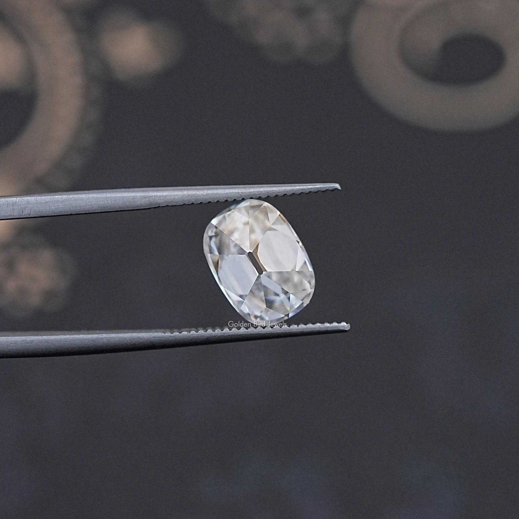Front View Of Old Mine Cushion Cut Moissanite Loose Stone  	