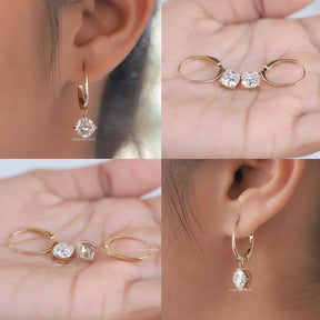 [Colorless Cushion Cut Moissanite Drop Earrings]-[Golden Bird Jewels]