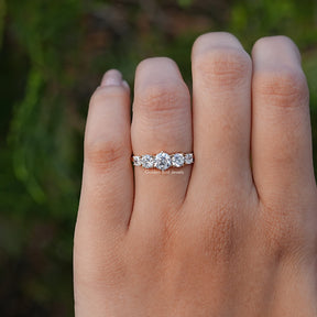 View of Octagon And Round Cut Lab Diamond Ring In Yellow Gold