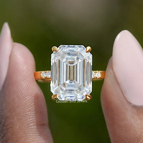 Off White Old Mine Emerald Moissanite Engagement Ring