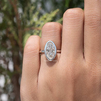 Bezel Set Old Mine Moval Moissanite Solitaire Ring