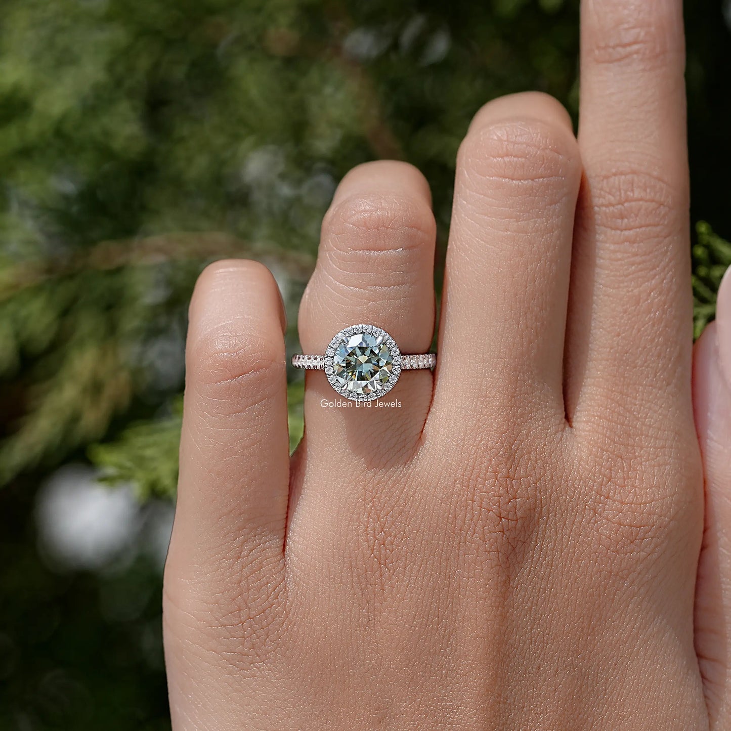 Old European Round Cut Moissanite Accent Ring