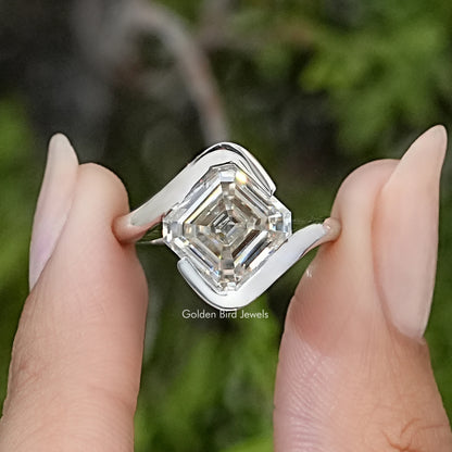 Old Mine Asscher Moissanite Solitaire Engagement Ring