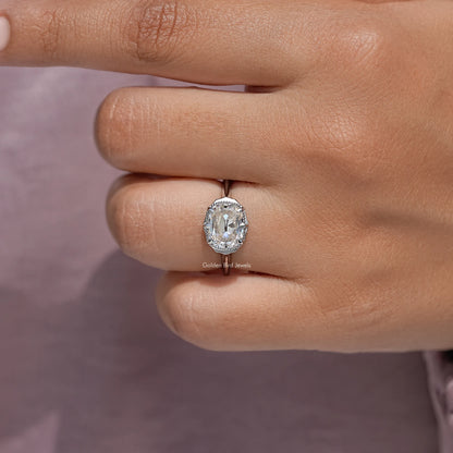 East West Old Mine Cushion Moissanite Solitaire Ring