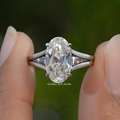 Old Mine Moval Moissanite Split Shank Solitaire Ring