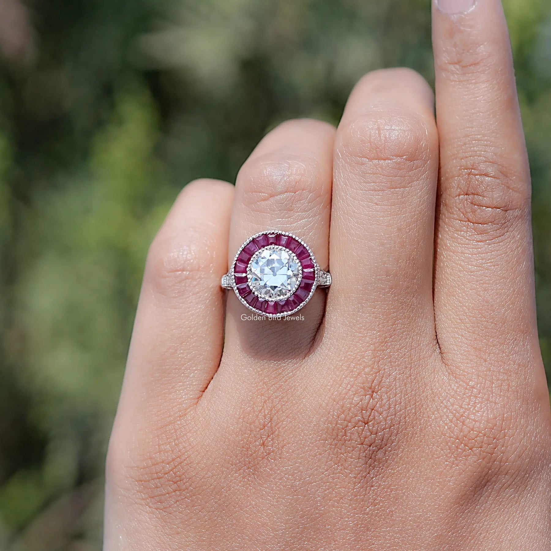 Old European Round Cut Moissanite Halo Ring