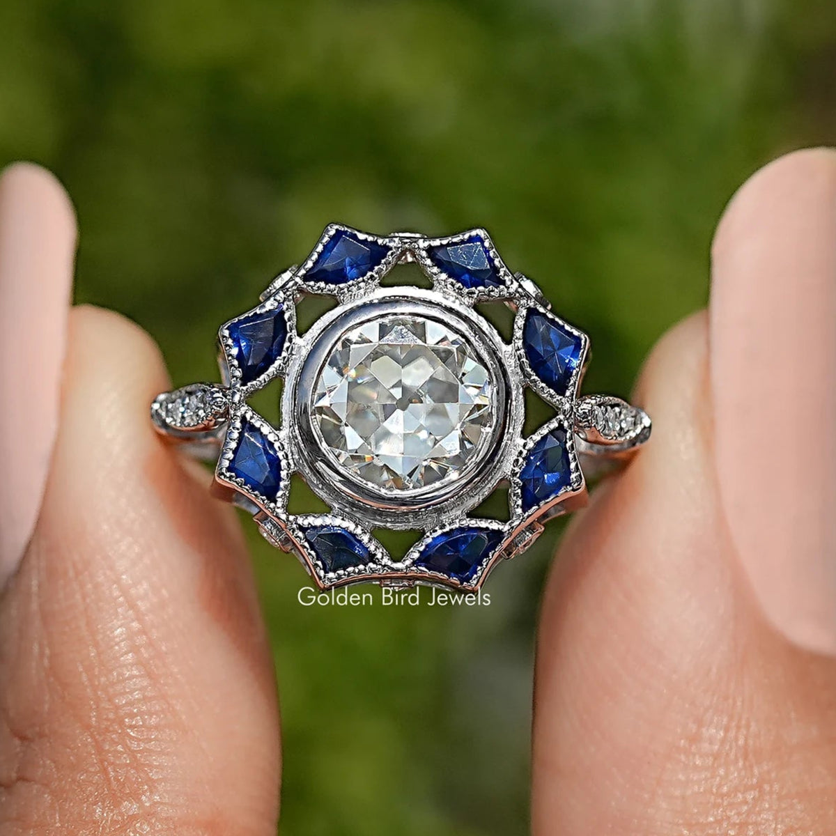 Old European Round Cut Bezel Set Moissanite Ring