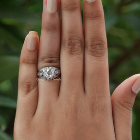 View of Round Cut Moissanite Vintage Engagement Ring In White Gold