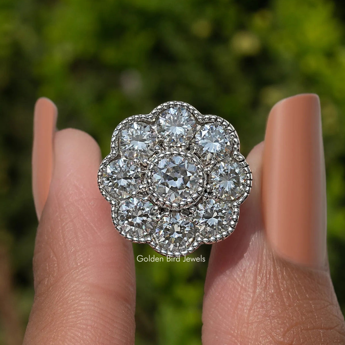 Old European Round Cut Moissanite Halo Ring