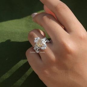 Old European Round Cut Moissanite Halo Ring In Finger