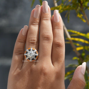 View of Old European Round Cut  Moissanite Ring In Finger