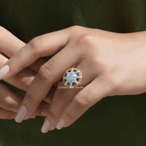 View of Old European Round Cut  Moissanite Ring In Finger